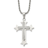 Chisel Stainless Steel Polished and Laser Cut Cross Pendant on a 24 inch Rope Chain Necklace